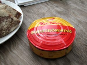 Photo of bulging can of Surströmming